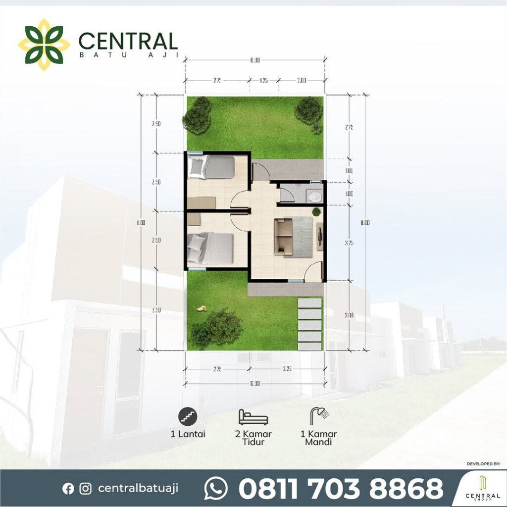 𝐑𝐮𝐦𝐚𝐡 𝐓𝐲𝐩𝐞 𝟑𝟎 𝐂𝐞𝐧𝐭𝐫𝐚𝐥 𝐁𝐚𝐭𝐮 𝐀𝐣𝐢🍃Rumah dengan ✅ 2 Kamar Tidur✅ 1 Kamar M