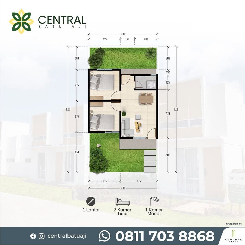 𝐑𝐮𝐦𝐚𝐡 𝐓𝐲𝐩𝐞 𝟑𝟲 𝐂𝐞𝐧𝐭𝐫𝐚𝐥 𝐁𝐚𝐭𝐮 𝐀𝐣𝐢 🍃Rumah dengan ✅ 2 Kamar Tidur✅ 1 Kamar